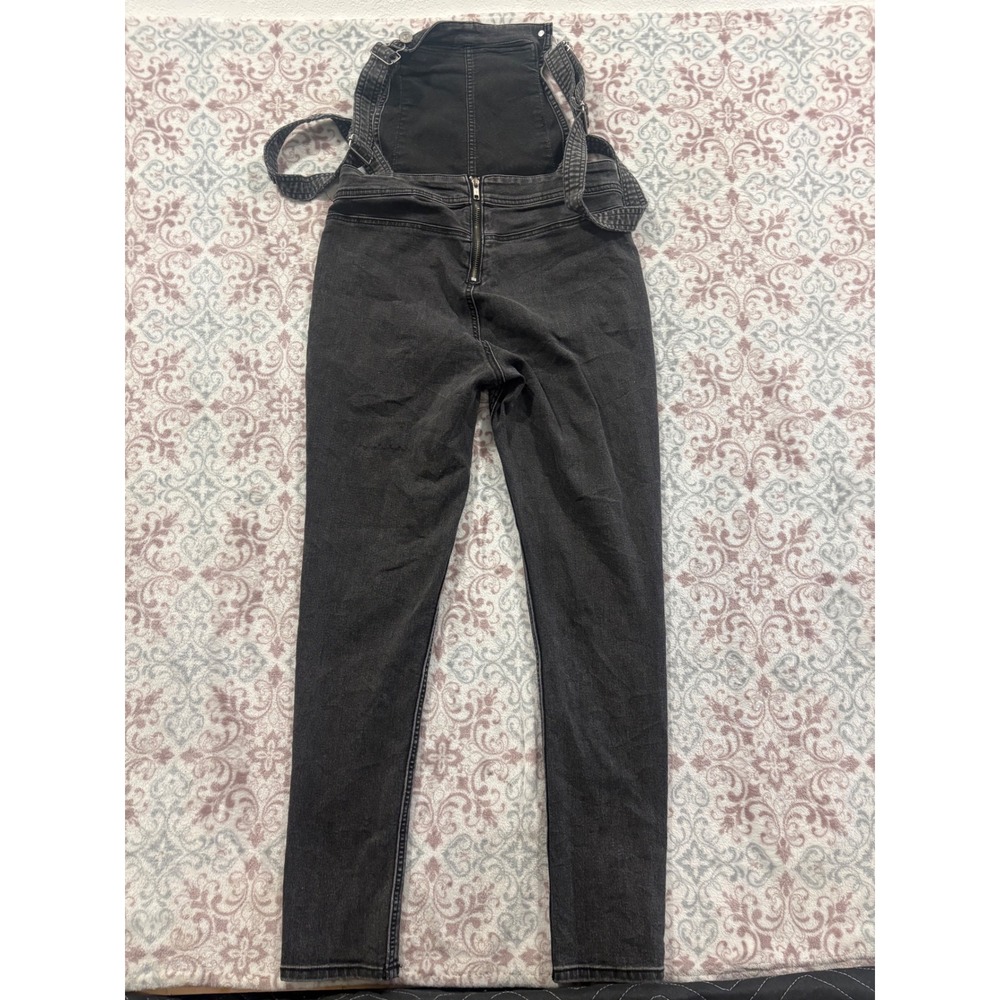 H&M Divided Black Denim Overalls Slim Fit Back Zip Dungarees Womens Size 10